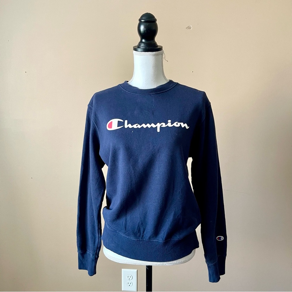 CHAMPION | Navy Blue Logo Sweatshirt Sz L